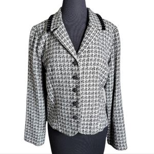 K & Company textured tweed blazer women’s 12 black white plaid button front